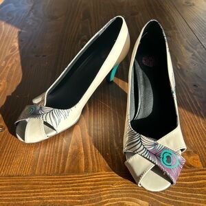 T.U.K. Elegant Peacock Accent Peep-Toe Heels